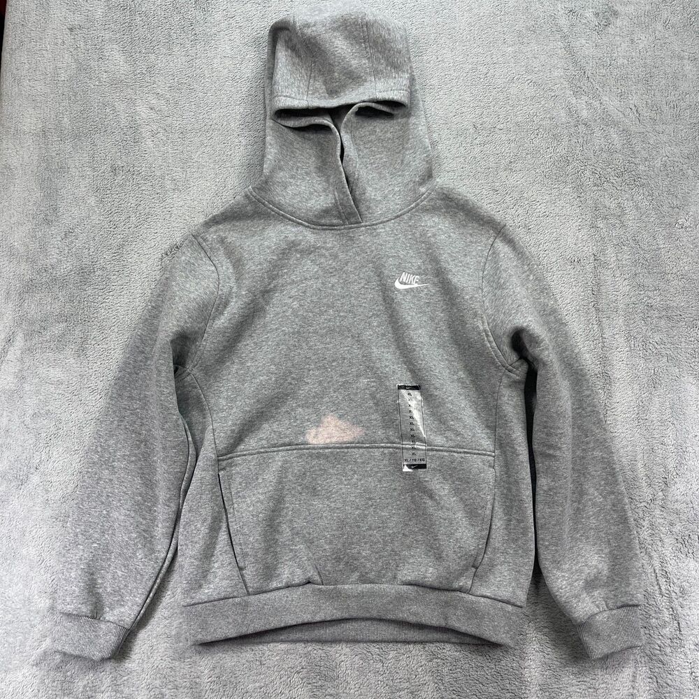 Nike Hoodie Boys XL Heather Gray Fleece Lined Swoosh Logo Cotton Stretch Pockets